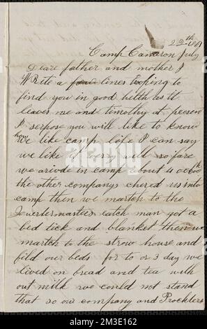 Lettera di John Jubb, Camp Cameron, a Thomas Jubb, 22 luglio 1861 , Stati Uniti, Storia, Guerra civile, 1861-1865. JUbb Brothers Civil War Letters Foto Stock