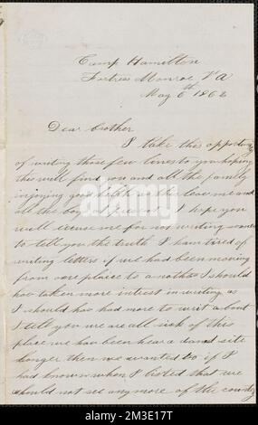 Lettera di John Jubb, Camp Hamilton, Fortress Monroe Virginia, a William Jubb, West Chelmsford, Mass., 6 maggio 1862 , Stati Uniti, Storia, Guerra civile, 1861-1865. JUbb Brothers Civil War Letters Foto Stock