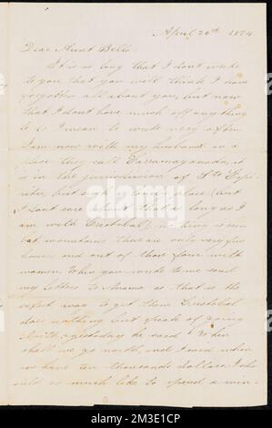 Lettera a zia Bella da nipote Carmita, 26 aprile 1874 ,. Collezione Isabelle Peirce Foto Stock