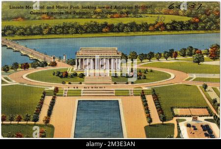 Lincoln Memorial e Mirror Pool, guardando verso Arlington National Cemetery attraverso il Potomac, Washington, D. C., Monumenti & Memoriali, Tichnor Brothers Collection, Cartoline degli Stati Uniti Foto Stock