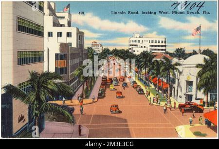 Lincoln Road, Looking West, Miami Beach, Florida , Città & Villaggi, Tichnor Brothers Collection, cartoline degli Stati Uniti Foto Stock