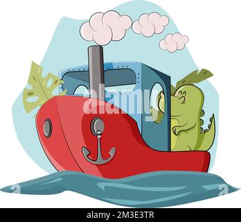 una bella barca rossa conquista le profondità del mare Illustrazione Vettoriale