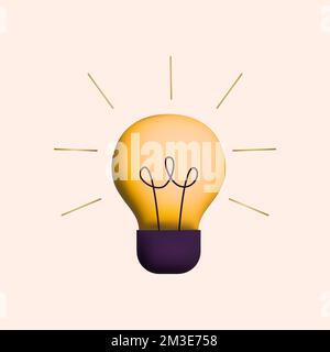 lampadina da 3d w con raggi luminosi. Energia, pensiero creativo e simbolo dell'idea. Illustrazione del rendering vettoriale Illustrazione Vettoriale