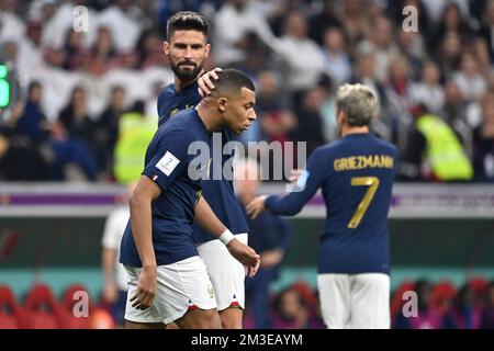 Olivier GIROUD (fra) con Kylian MBAPPE (fra), azione. Semifinale, semifinale 62, Francia (fra) - Marocco (MAR) 2-0, il 14th dicembre 2022, al Bayt Stadium Football World Cup 20122 in Qatar dal 20th novembre. - Dalle 18.12.2022 alle Foto Stock