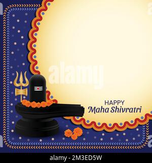 Poster Happy Maha Shivratri con spazio per il testo. Biglietto di auguri per il festival tradizionale indù con brivido, trishul, fiore. Vettore post sui social media Illustrazione Vettoriale