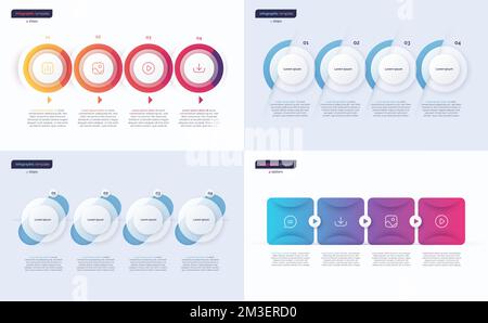 Set di modelli infografici vettoriali composti da 4 forme Illustrazione Vettoriale