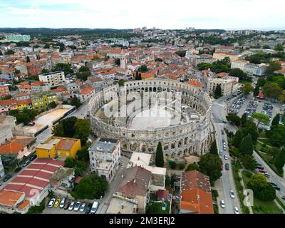 Pula Roman Pula Arena City Croazia drone vista aerea Foto Stock