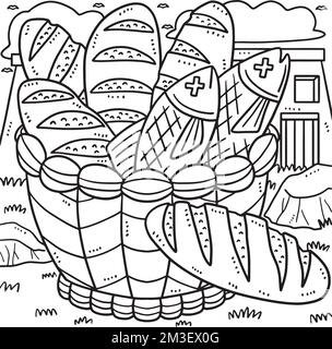 Christian Five pages and Two Fish Coloring Page Illustrazione Vettoriale