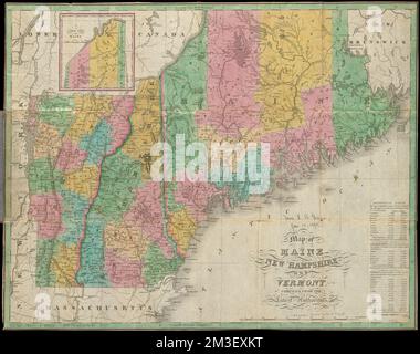 Mappa del Maine, New Hampshire, e Vermont : compilata dalle autorità più recenti, New England, Mappe, Maine, Mappe, New Hampshire, Mappe, Vermont, Mappe Norman B. Leventhal Map Center Collection Foto Stock