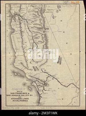 Mappa di San Francisco e San Joaquin Valley Ry. E Atchison Lines in California , San Francisco & San Joaquin Valley Railway Company, Mappe, Ferrovie, California, Mappe, California, Mappe Norman B. Leventhal Map Center Collection Foto Stock