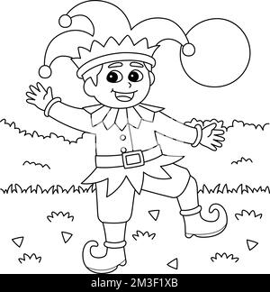 Mardi Gras Jester Boy pagina da colorare per bambini Illustrazione Vettoriale