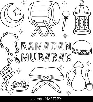Ramadan Mubarak colorazione pagina per bambini Illustrazione Vettoriale