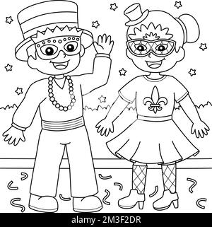 Mardi Gras Jester Boy e Girl Coloring Page Illustrazione Vettoriale