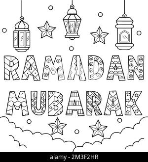 Ramadan Mubarak colorazione pagina per bambini Illustrazione Vettoriale