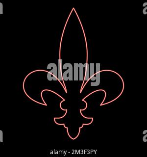 Neon simbolo araldico araldica liliya simbolo Fleur-de-lis Royal araldica francese stile rosso colore vettore illustrazione immagine piatto stile luce Illustrazione Vettoriale