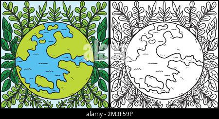 Earth Day Terra circondata da foglie Illustrazione Illustrazione Vettoriale