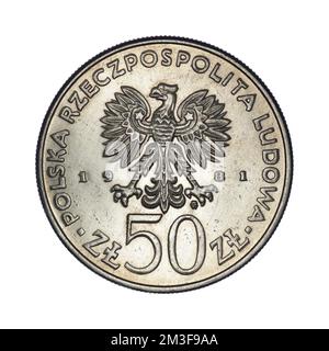 50 zlotys - Giornata Mondiale dell'alimentazione - 1981 su sfondo bianco Foto Stock