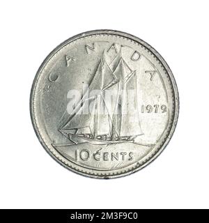 Canada 10 centesimi, 1969-1989 su bianco Foto Stock