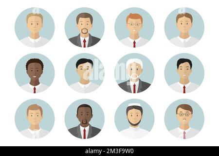 Set di avatar con profilo maschio. Illustrazione vettoriale. Illustrazione Vettoriale