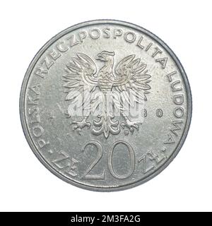 20 zlotys - Giochi della XXII Olympiade - 1980 su sfondo bianco Foto Stock