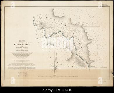 Mappa del fiume Sabine da Logan's Ferry a 32nd gradi di latitudine nord: Il confine tra gli Stati Uniti d'America e la Repubblica del Texas tra detti punti, come indicato e stabilito dall'indagine nel 1841; Sotto la direzione della Commissione mista designata a tal fine ai sensi dell'articolo 1st della convenzione firmata a Washington il 25th aprile 1838, Sabine River Texe la., Maps, Texas, Boundaries, Maps Norman B. Leventhal Map Center Collection Foto Stock