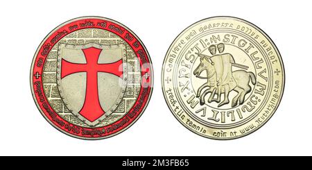Moneta da collezionista dei Cavalieri Templari rossi su sfondo bianco Foto Stock