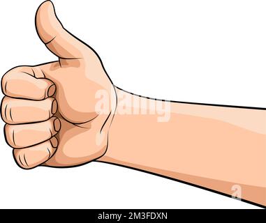 Immagine della mano umana che mostra un simbolo simile. Rendere Thumb in su Gesture. Come Fist positivo su sfondo bianco. Cartoon retro Thumb Up Arm. OK come H. Illustrazione Vettoriale