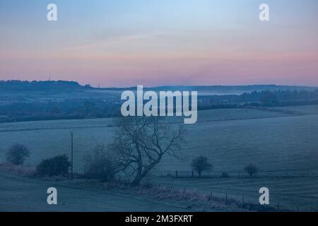 Vista sulla Witton Valley verso Lanchester, contea di Durham, verso la fine dell'autunno Foto Stock