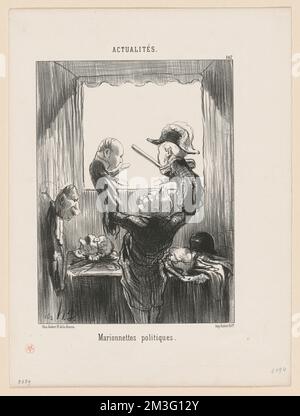 Marionnettes politiques , politici, storici, presidenti, dirigenti di gabinetto, Thiers, Adolphe, 1797-1877, Cavaignac, Eugène, 1802-1857, Dupin, M. André-Marie-Jean-Jacques, 1783-1865. Honoré Daumier (1808-1879). Litografie Foto Stock