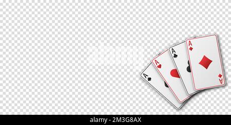 Un fan di carte da gioco composto da quattro Asso di Spade, Diamanti, Club, cuori. Vettore illustrazione poker e casinò di tutti gli assi su un trasparente Illustrazione Vettoriale