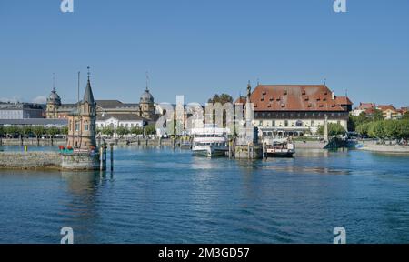 Vecchio faro, statua di Imperia, porto, Costanza, Baden-Wuerttemberg, Germania Foto Stock