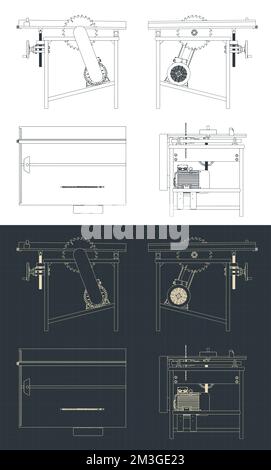 Illustrazione vettoriale stilizzata di progetti di sega da tavolo Illustrazione Vettoriale