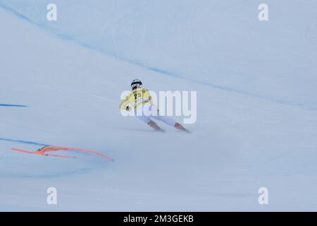 Andreas Sander durante la gara di discesa maschile della Coppa del mondo di sci alpino Audi FIS, sulla pista di Saslong, il 15 dicembre 2022 in Val Gardena, Bolzano, Italia. Foto Stock