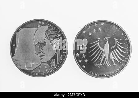 Moneta commemorativa da 10 euro di Gerhard Hauptmann, rovesciabile e rovesciabile Foto Stock