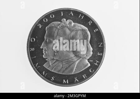 Moneta commemorativa da 10 euro ai Fratelli Grimm, sul retro Foto Stock