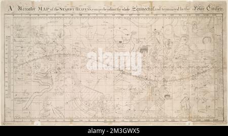 Una mappa di Mercatore dei cieli stellati, che comprende l'intero equoctial, e termina con i cerchi polari, costellazioni, carte, Astronomia, carte, Diagrammi, ecc, Stelle, Mappe, Zodiaco, Mappe Norman B. Leventhal Map Center Collection Foto Stock