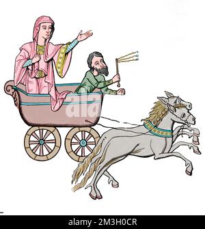 Epoca romana. La carucca, o carrozza-piaceri, trainata da un paio di cavalli. Incisione, 19th centurile Foto Stock