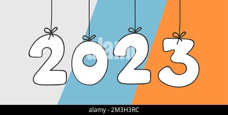 Anno nuovo felice 2023 numeri di design moderno e alla moda appesi Illustrazione Vettoriale
