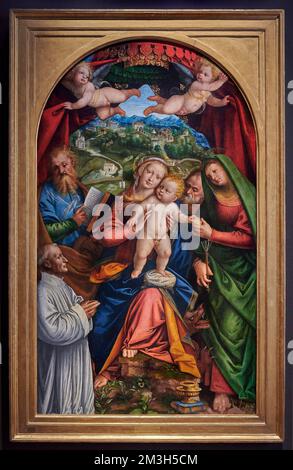 Madonna col Bambino con S. Giuseppe, S. Giacomo, S. Marta e un donatore - olio su tavola - Girolamo Giovenone - 1543 - Milano, Italia, Pinacotec Foto Stock