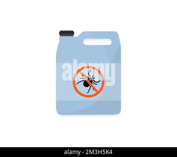 Insetticida 5L Canister, controllo di peste, insetticida logo design. Controllo di peste, insetto, attrezzatura chimica di veleno. Disinfezione dello sterminio di insetti. Illustrazione Vettoriale
