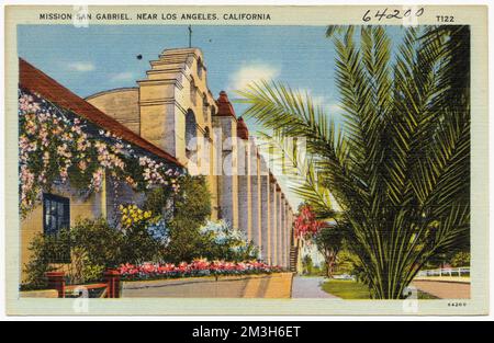 Missione San Gabriel, vicino a Los Angeles, California , Chiese, Tichnor Brothers Collection, Cartoline degli Stati Uniti Foto Stock