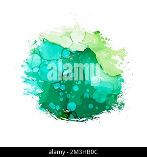 Grunge cerchio blot verde acquerello icona vettore su sfondo bianco Illustrazione Vettoriale