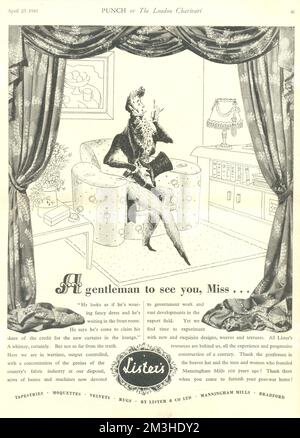 Pubblicità su tutta la pagina a Punch 23 Aprile 1941 per Lister & Co Manningham Mills, Bradford, Yorkshire . Foto Stock