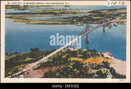 Mt. Hope Bridge tra Bristol e Portsmouth R. I. , Bridges, Tichnor Brothers Collection, cartoline degli Stati Uniti Foto Stock