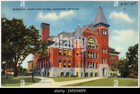 Muskegon Junior High School, Muskegon, Michigan, Scuole, Tichnor Brothers Collection, Cartoline degli Stati Uniti Foto Stock