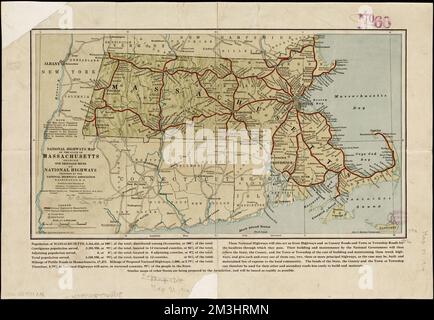 Mappa delle autostrade nazionali dello stato del Massachusetts che mostra mille miglia di autostrade nazionali proposte dalla National Highways Association, Washington D.C , Roads, Massachusetts, Maps, Massachusetts, Mappe Norman B. Leventhal Map Center Collection Foto Stock