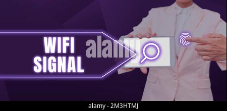 Segnale WiFi di scrittura a mano del testo. Concetto che significa fornire Internet wireless ad alta velocità e connessioni di rete Foto Stock