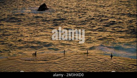 Puerto de Santiago, Acantilados de Los Gigantes, Tenerife. Piscina naturale. Piscina sulle rive dell'Oceano Atlantico, tramonto. Foto Stock