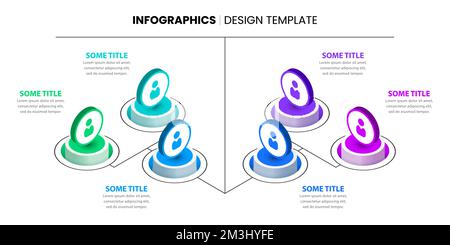 Modello infografico con icone e 6 opzioni o passaggi. Colonne isometriche. Può essere utilizzato per il layout del flusso di lavoro, il diagramma, il banner, il webdesign. Illustrazione del vettore Illustrazione Vettoriale