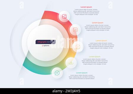 Modello infografico a cinque cerchi opzionali. Illustrazione vettoriale Illustrazione Vettoriale